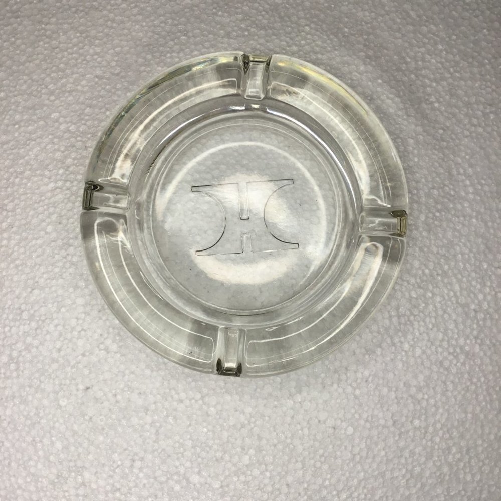 Vintage Hilton Ashtray Clear Glass Logo on the Bottom Holds 4 Cigarettes 4" roun